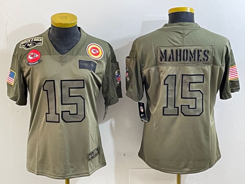 Women Kansas City Chiefs 15 Mahomes Green 2025 Nike Vapor Limited NFL Jersey style 4